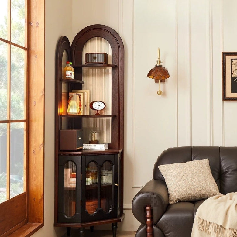 French retro solid wood triangle living room shelf corner bedroom small apartment bookshelf corner corner corner storage