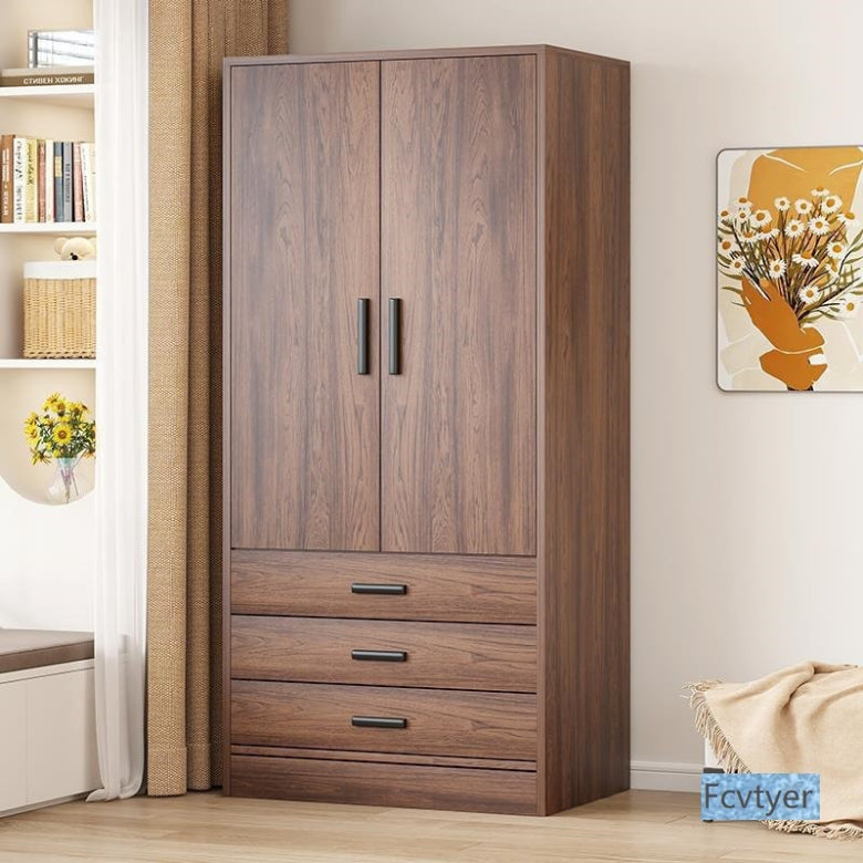 Bailuo popular rental house wardrobe home new bedroom hanging walnut wardrobe small apartment 2025 retro assembly