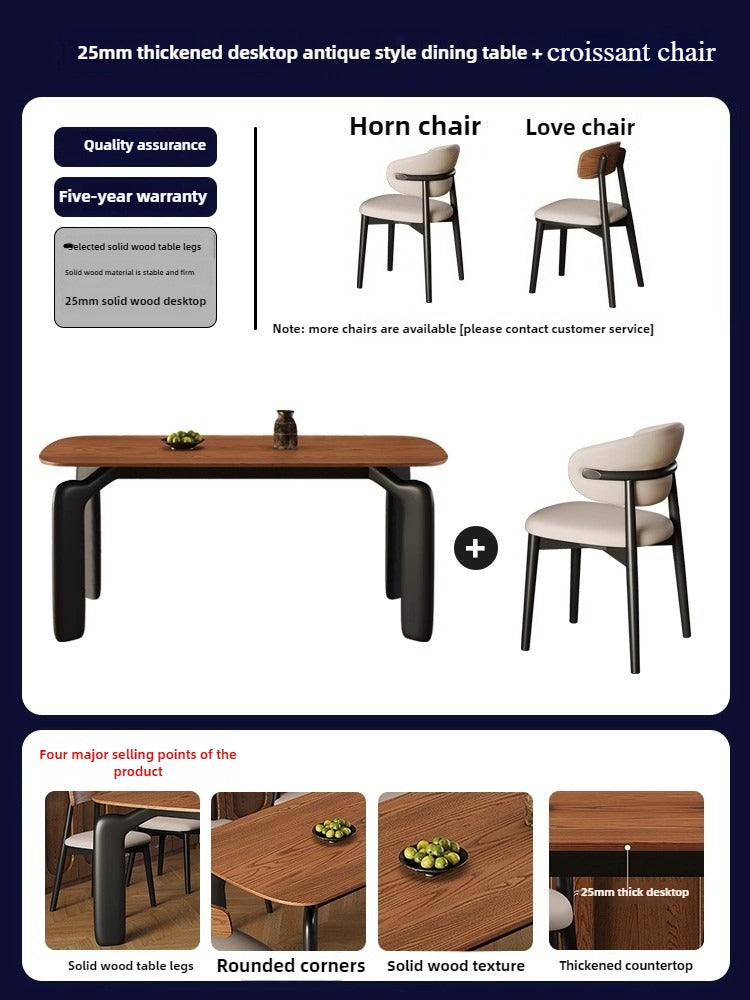 2025 new medieval solid wood dining table and chair combination household modern simple small apartment rectangular dining table