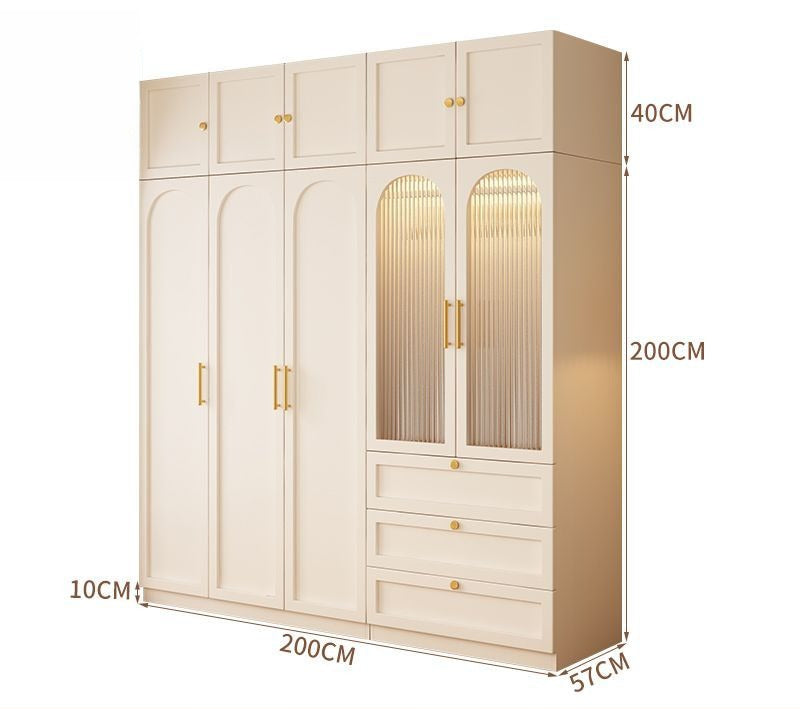 Wardrobe household bedroom solid wood cabinet to top opposite door glass combination large wardrobe with drawers combination cabinet factory