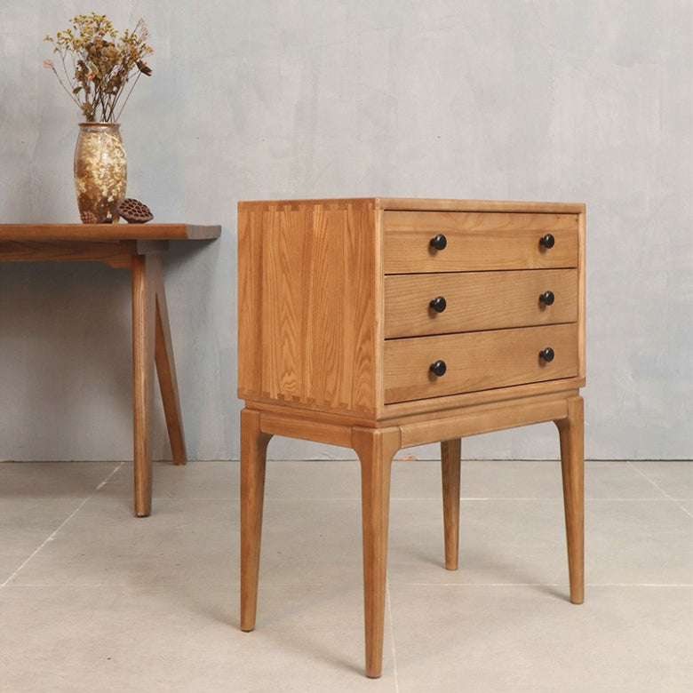 All solid wood three-bucket cabinet bedside table ash wood solid wood sofa side cabinet high-footed three-bucket cabinet storage cabinet sofa side cabinet