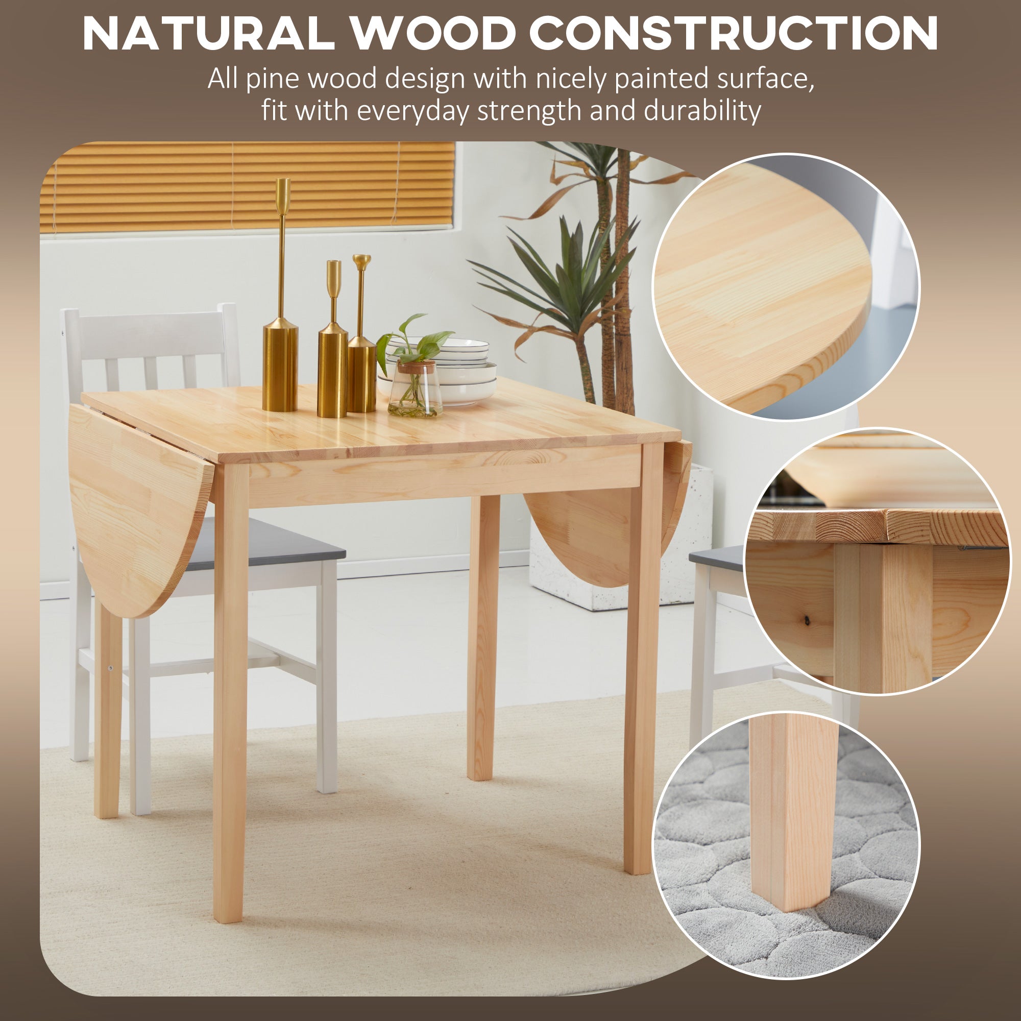 HOMCOM 55" Wood Kitchen Table, Drop Leaf Tables for Small Spaces, Natural