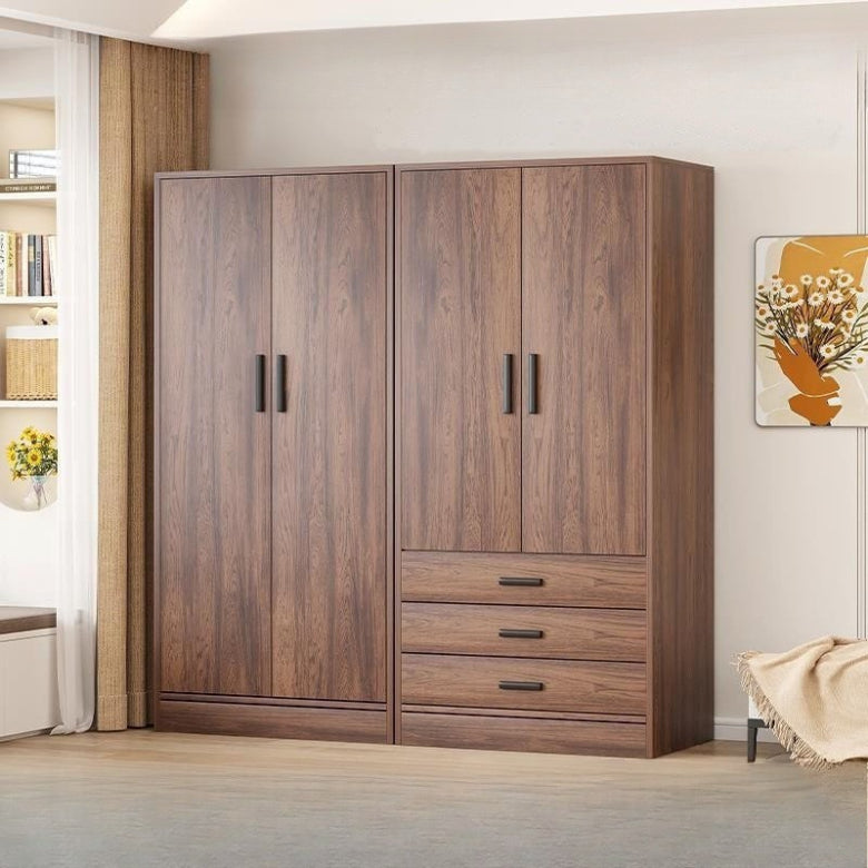 Bailuo popular rental house wardrobe home new bedroom hanging walnut wardrobe small apartment 2025 retro assembly