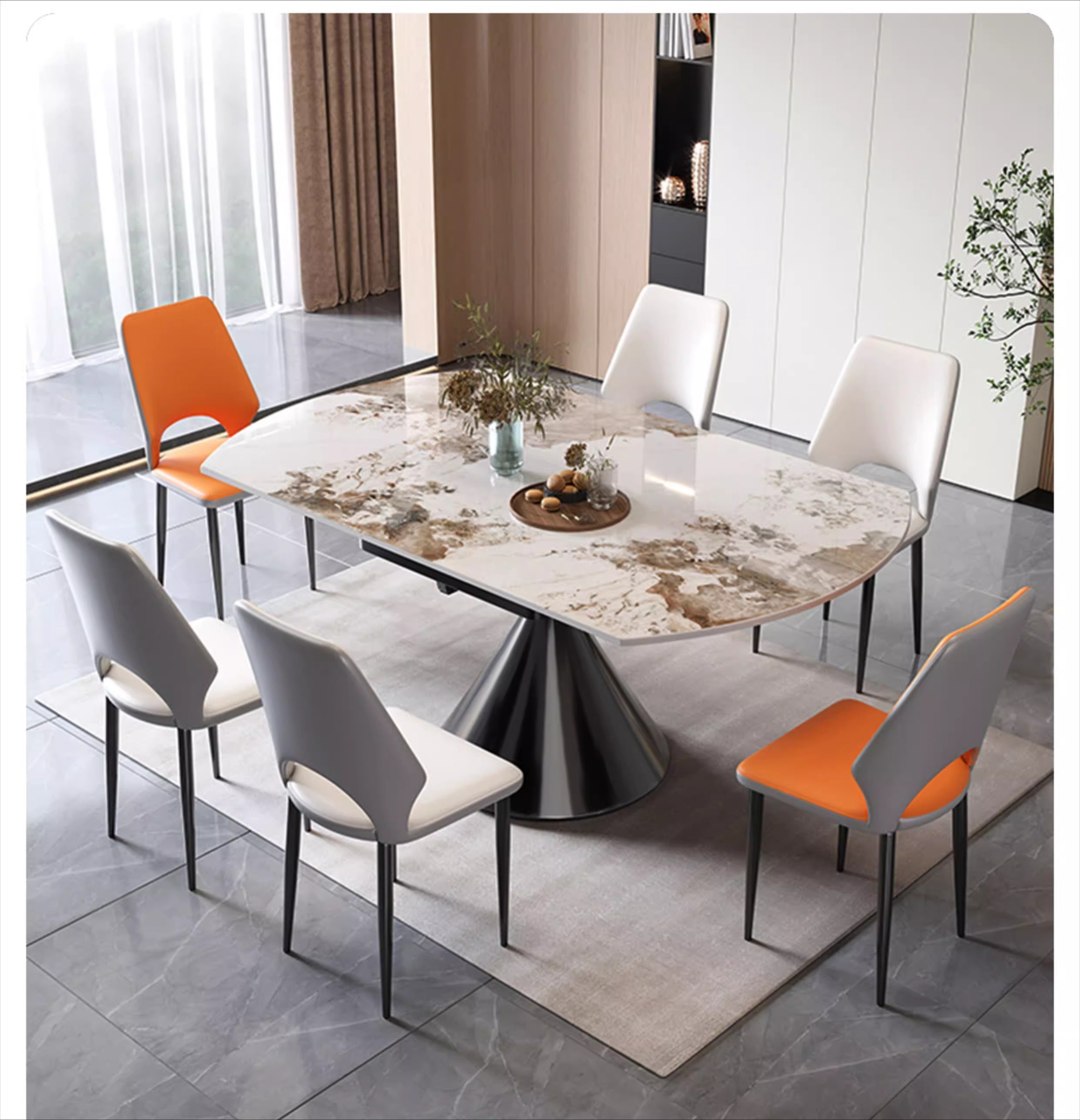 Italian light luxury rotating rock slab dining table household small apartment square and round dual-purpose retractable folding dining table and chair combination