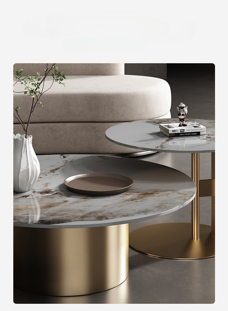 Coffee table living room household simple modern small apartment light luxury high sense round rock slab minimalist designer small coffee table