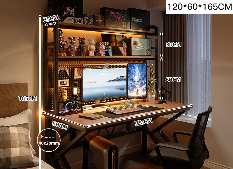 Adjustable computer desk with shelf, bedroom household small computer desk, bookshelf integrated e-sports table and chair set