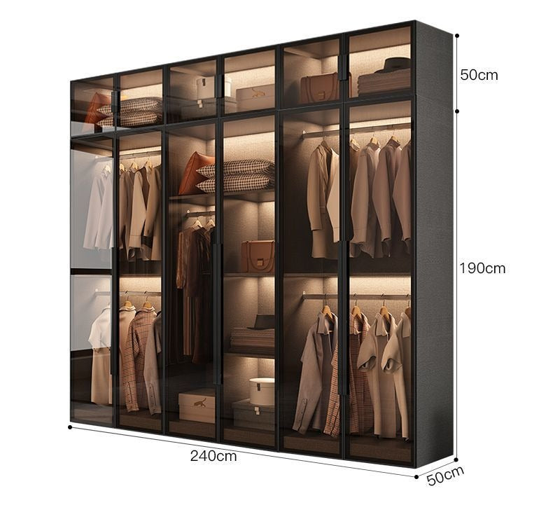 Light luxury wardrobe household bedroom solid wood small apartment wardrobe modern simple locker free installation glass cabinet