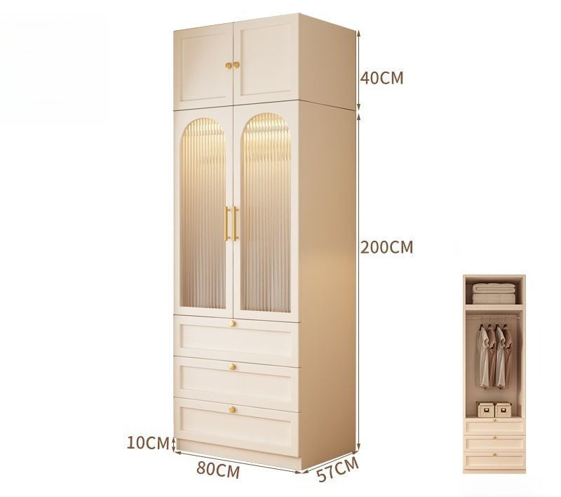 Wardrobe household bedroom solid wood cabinet to top opposite door glass combination large wardrobe with drawers combination cabinet factory