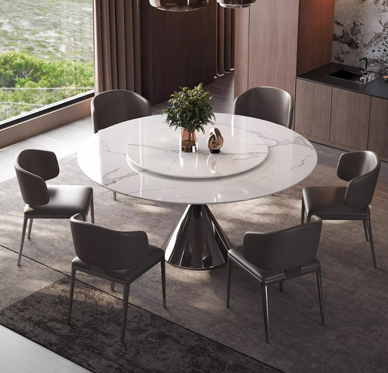 Italian light luxury marble dining table 2025 new modern simple supercrystalline stone round home dining table and chair combination