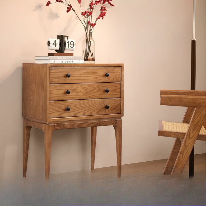 All solid wood three-bucket cabinet bedside table ash wood solid wood sofa side cabinet high-footed three-bucket cabinet storage cabinet sofa side cabinet
