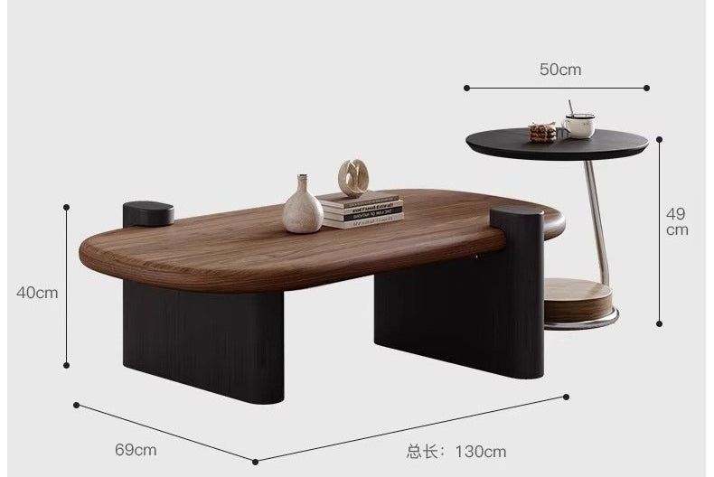 2025 new medieval oval coffee table living room household small apartment solid wood coffee table light luxury high-end retro
