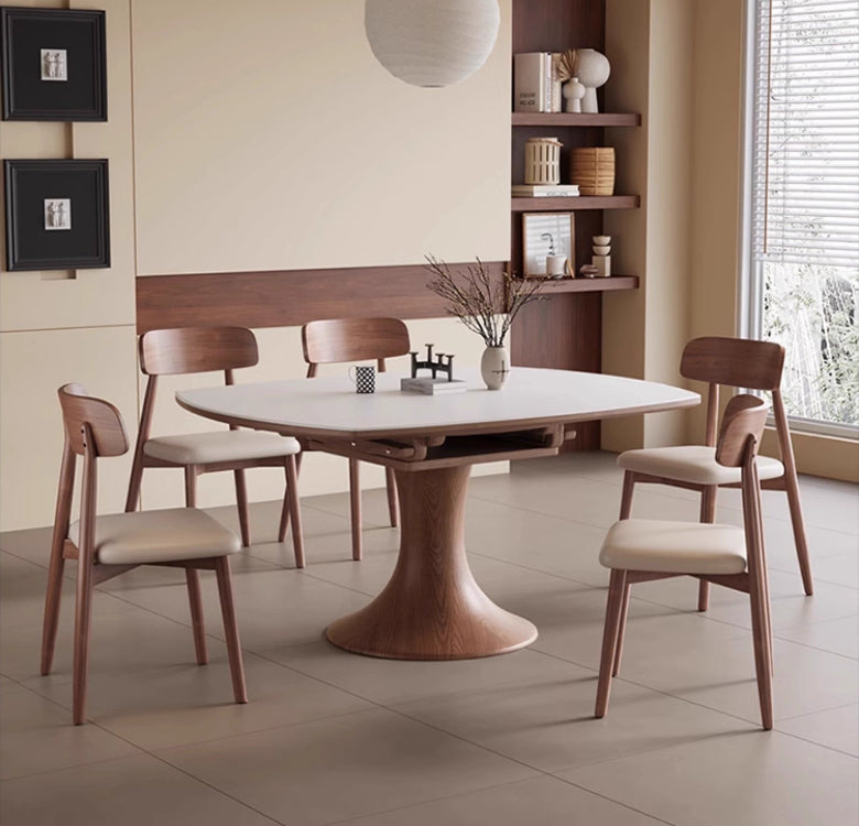 Square and round dual-purpose retractable rock slab dining table, simple modern large and small apartment dining chair combination restaurant, solid wood household dining table