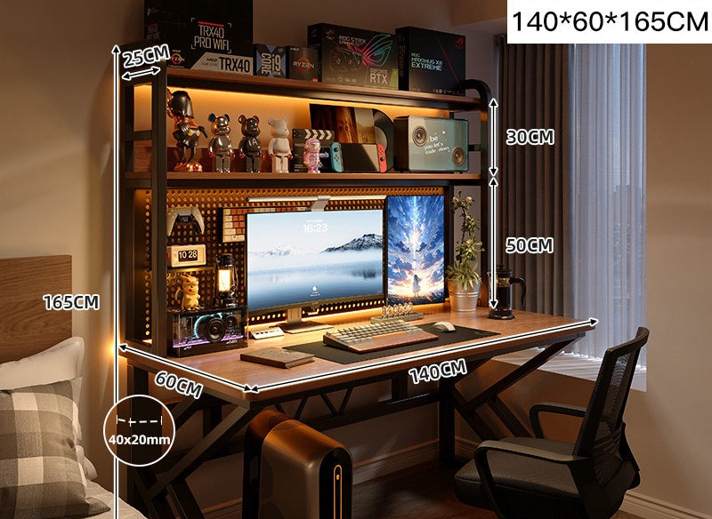 Adjustable computer desk with shelf, bedroom household small computer desk, bookshelf integrated e-sports table and chair set