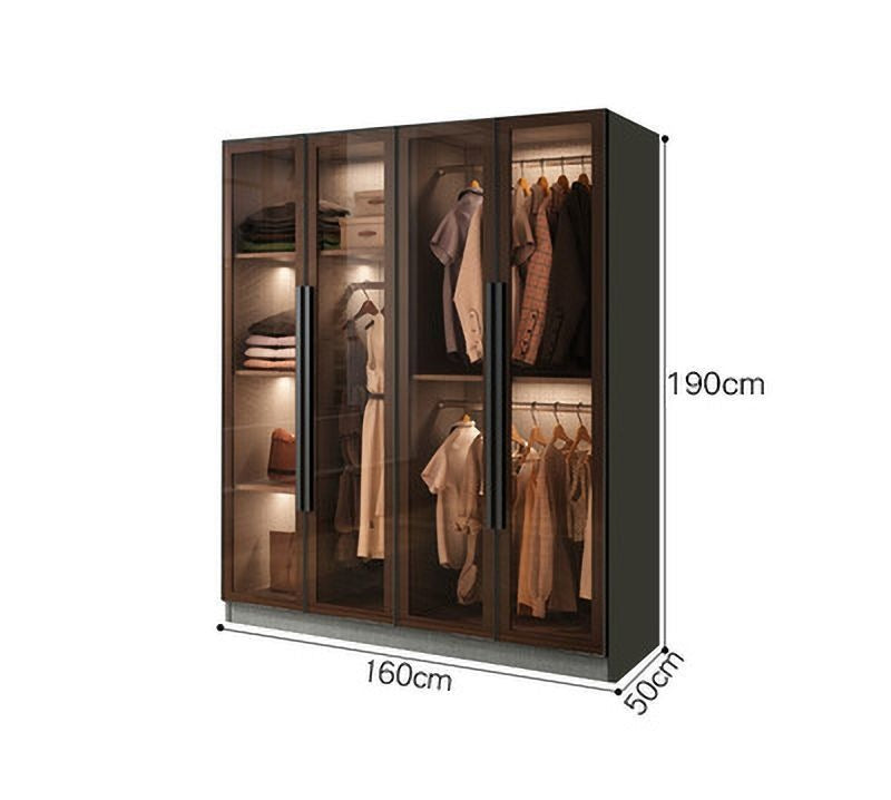 Light luxury wardrobe household bedroom solid wood small apartment wardrobe modern simple locker free installation glass cabinet