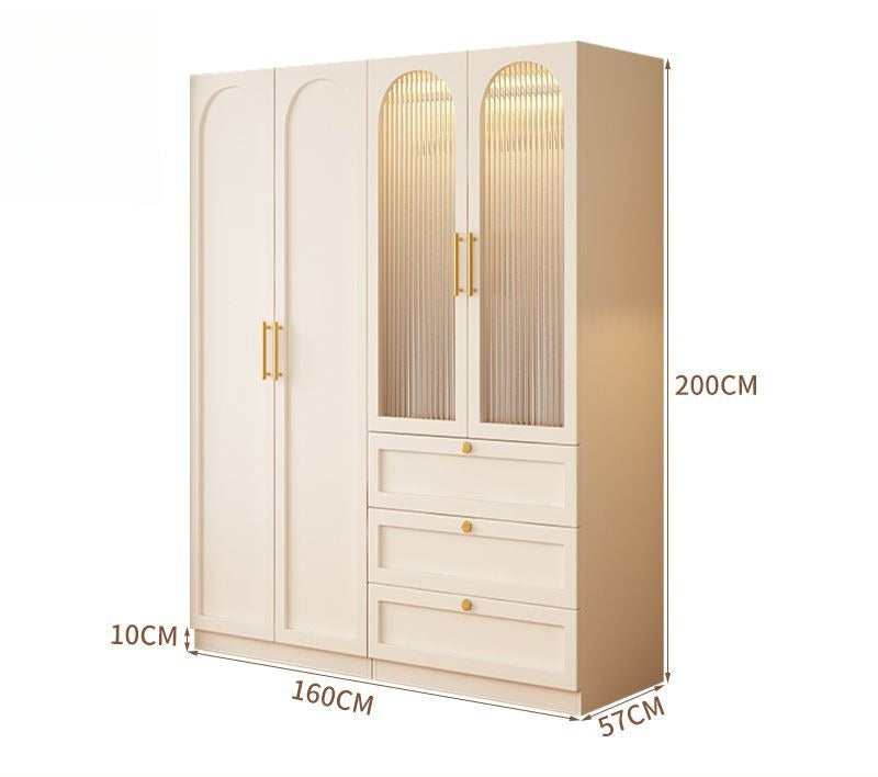 Wardrobe household bedroom solid wood cabinet to top opposite door glass combination large wardrobe with drawers combination cabinet factory