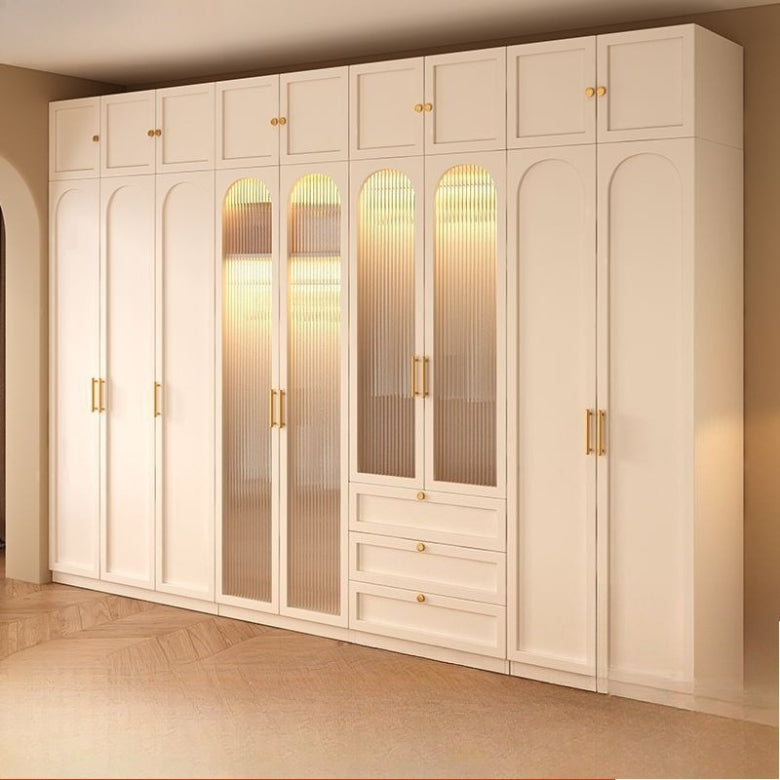 Wardrobe household bedroom solid wood cabinet to top opposite door glass combination large wardrobe with drawers combination cabinet factory