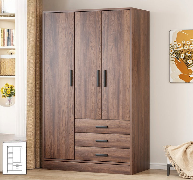 Bailuo popular rental house wardrobe home new bedroom hanging walnut wardrobe small apartment 2025 retro assembly