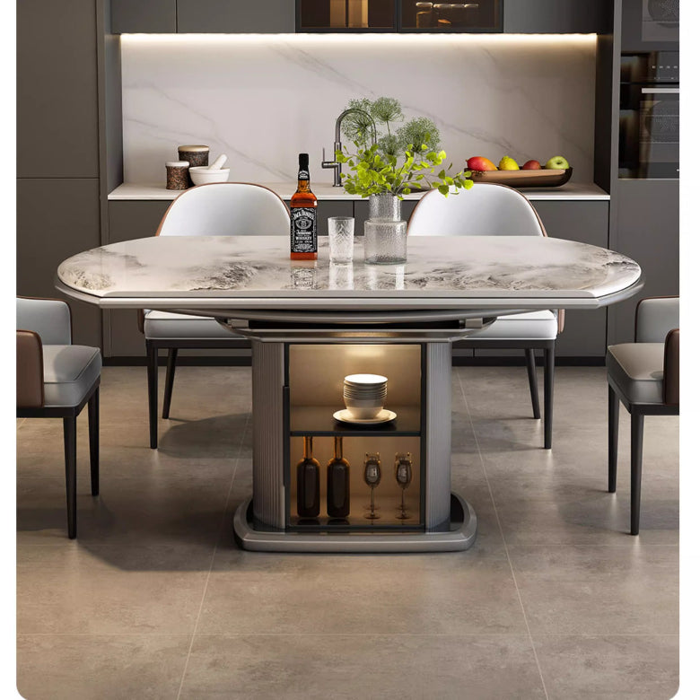 Italian light luxury telescopic folding square and round dual-purpose dining table small apartment storage microcrystalline stone table and chair combination restaurant dining table