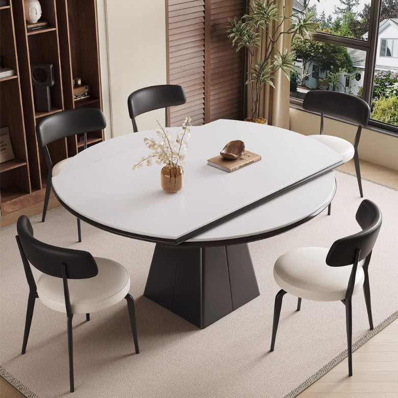 Italian light luxury small apartment retractable folding rock slab dining table household square and round dual-purpose dining chair combination dining table