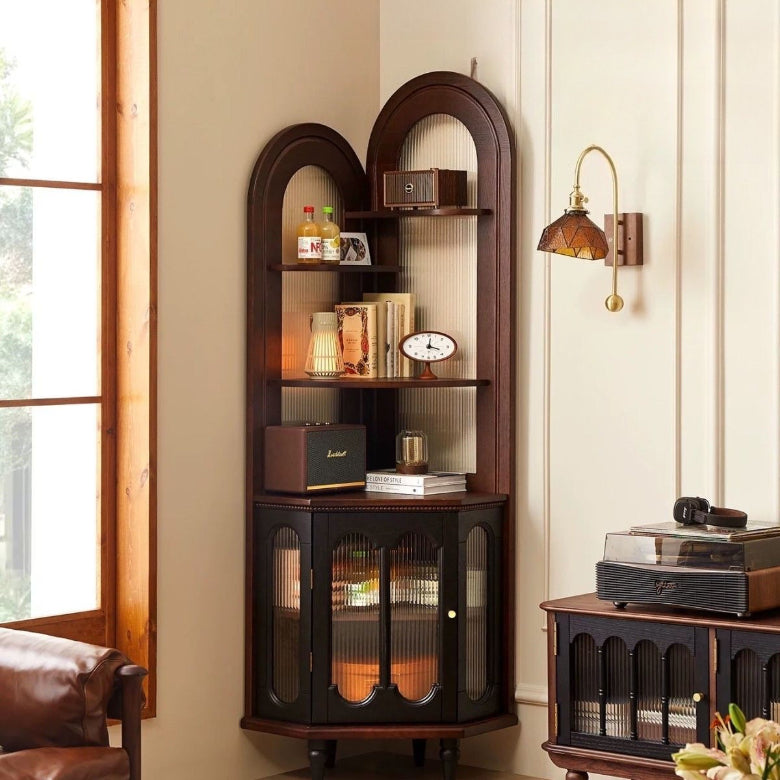 French retro solid wood triangle living room shelf corner bedroom small apartment bookshelf corner corner corner storage