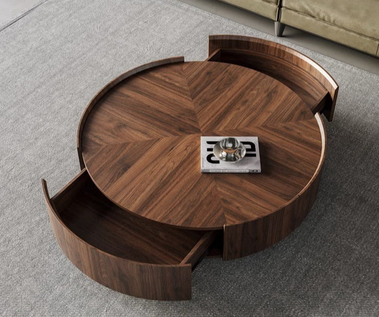 Italian minimalist quiet wind walnut color round coffee table modern simple small apartment living room storage coffee table combination