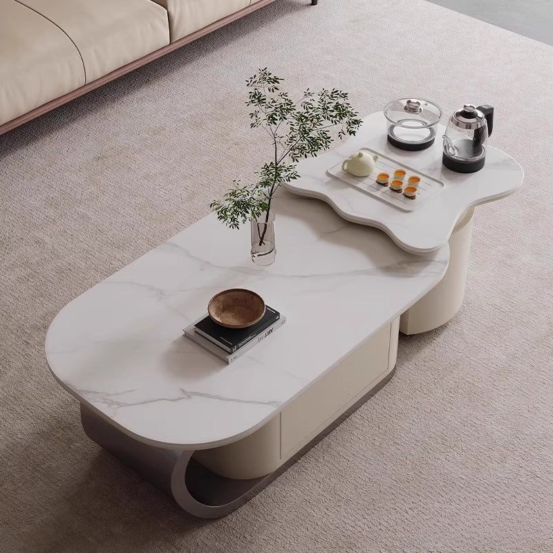 Rock slab coffee table living room 2025 new household small apartment modern light luxury high-end sense with kettle to make tea