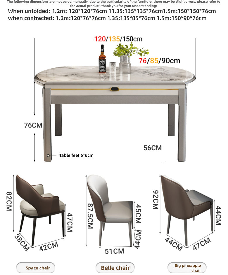 Modern simple microcrystalline stone dining table marble small apartment square and round dual-purpose household retractable folding dining table and chairs