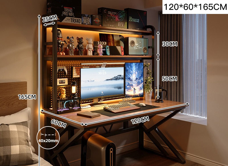 Adjustable computer desk with shelf, bedroom household small computer desk, bookshelf integrated e-sports table and chair set