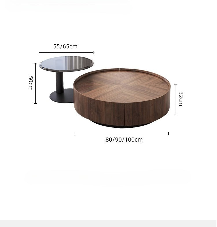 Italian minimalist quiet wind walnut color round coffee table modern simple small apartment living room storage coffee table combination