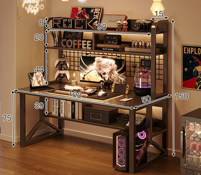 Adjustable computer desk with shelf, bedroom household small computer desk, bookshelf integrated e-sports table and chair set