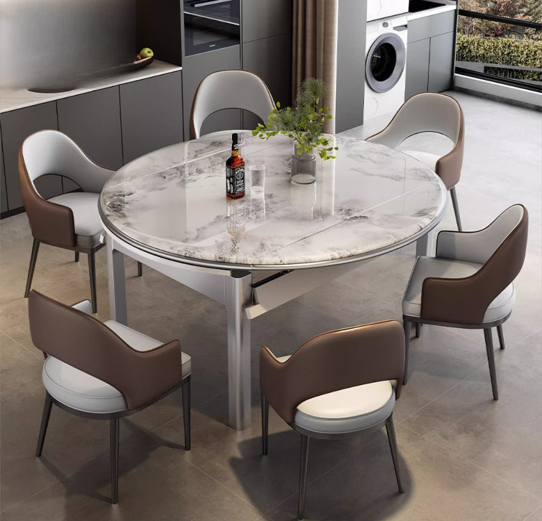 Modern simple microcrystalline stone dining table marble small apartment square and round dual-purpose household retractable folding dining table and chairs