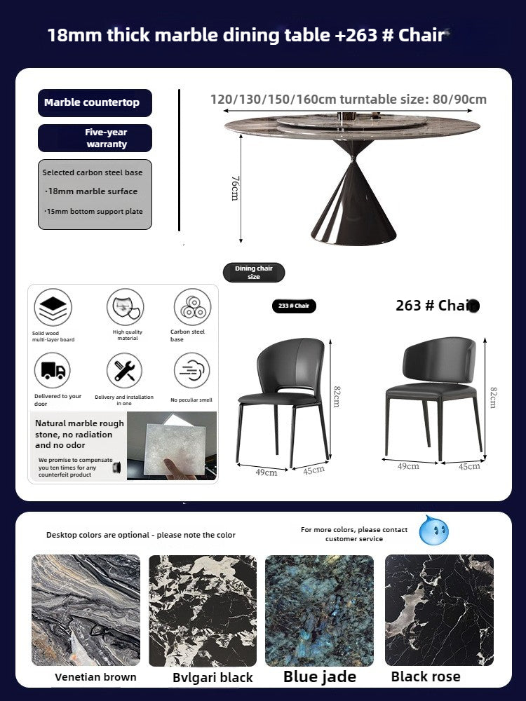 Italian light luxury marble dining table 2025 new modern simple supercrystalline stone round home dining table and chair combination