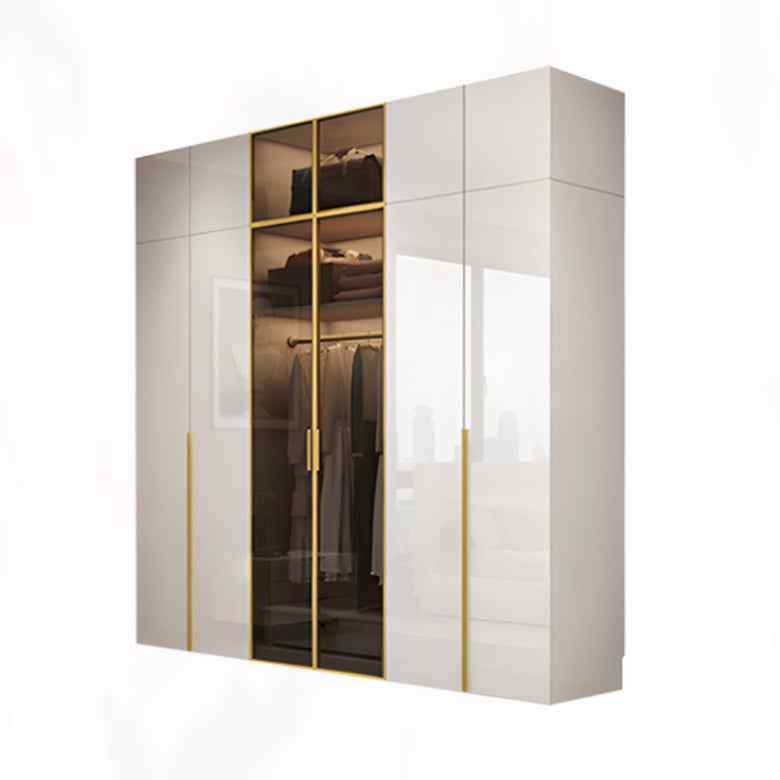 Glass door wardrobe modern minimalist bedroom household solid wood wardrobe bright paint cabinet furniture delivery