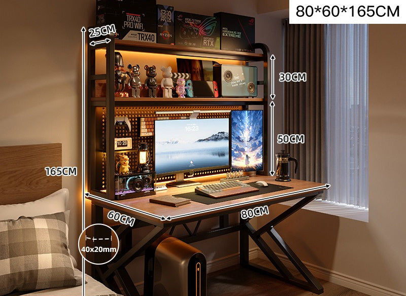 Adjustable computer desk with shelf, bedroom household small computer desk, bookshelf integrated e-sports table and chair set