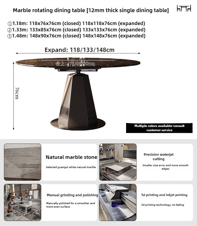 Italian light luxury microcrystalline stone dining table and chair combination small apartment rotating telescopic square circle dual-purpose household marble dining table