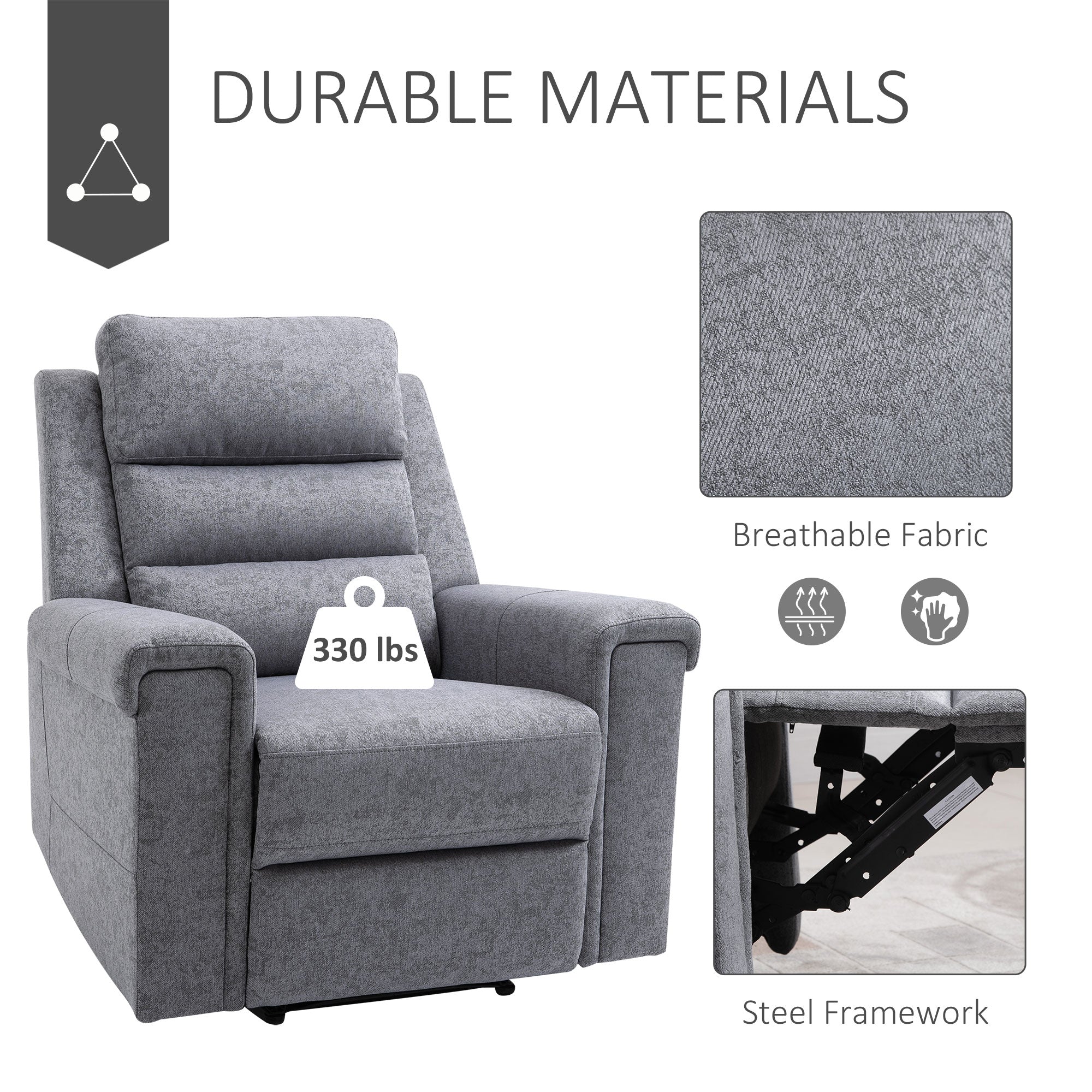 HOMCOM Modern Recliner Chair Linen Fabric Single Sofa Home Theater Seating with Overstuffed Armrest and Back, Grey