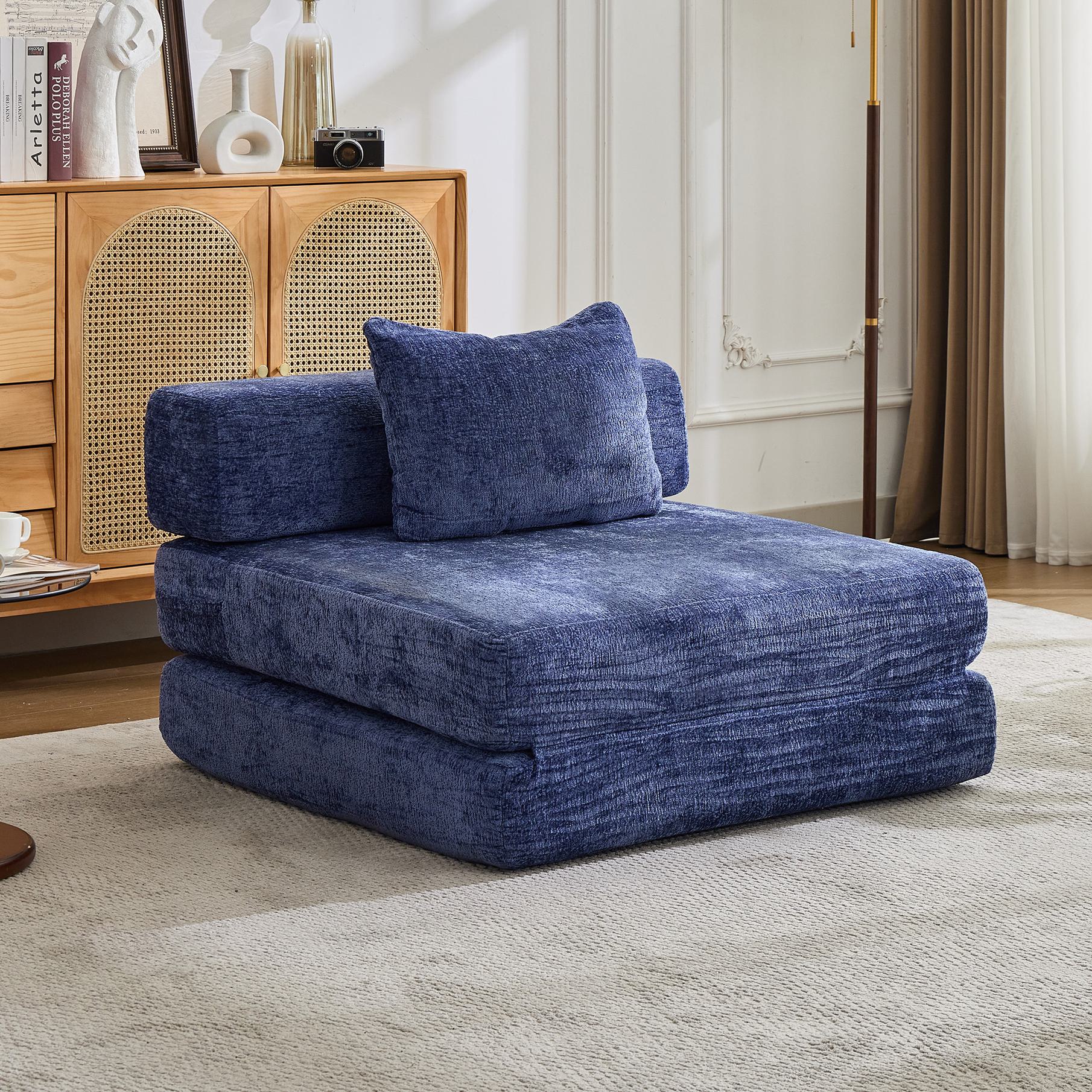 Compressed Sofa Single Seater Modular Sectional with Chenille Fabric, Modular Sofas for Small Spaces Convertible Floor Sofa Bed, 39.5" L x 39.5" W x 25" H, Beige