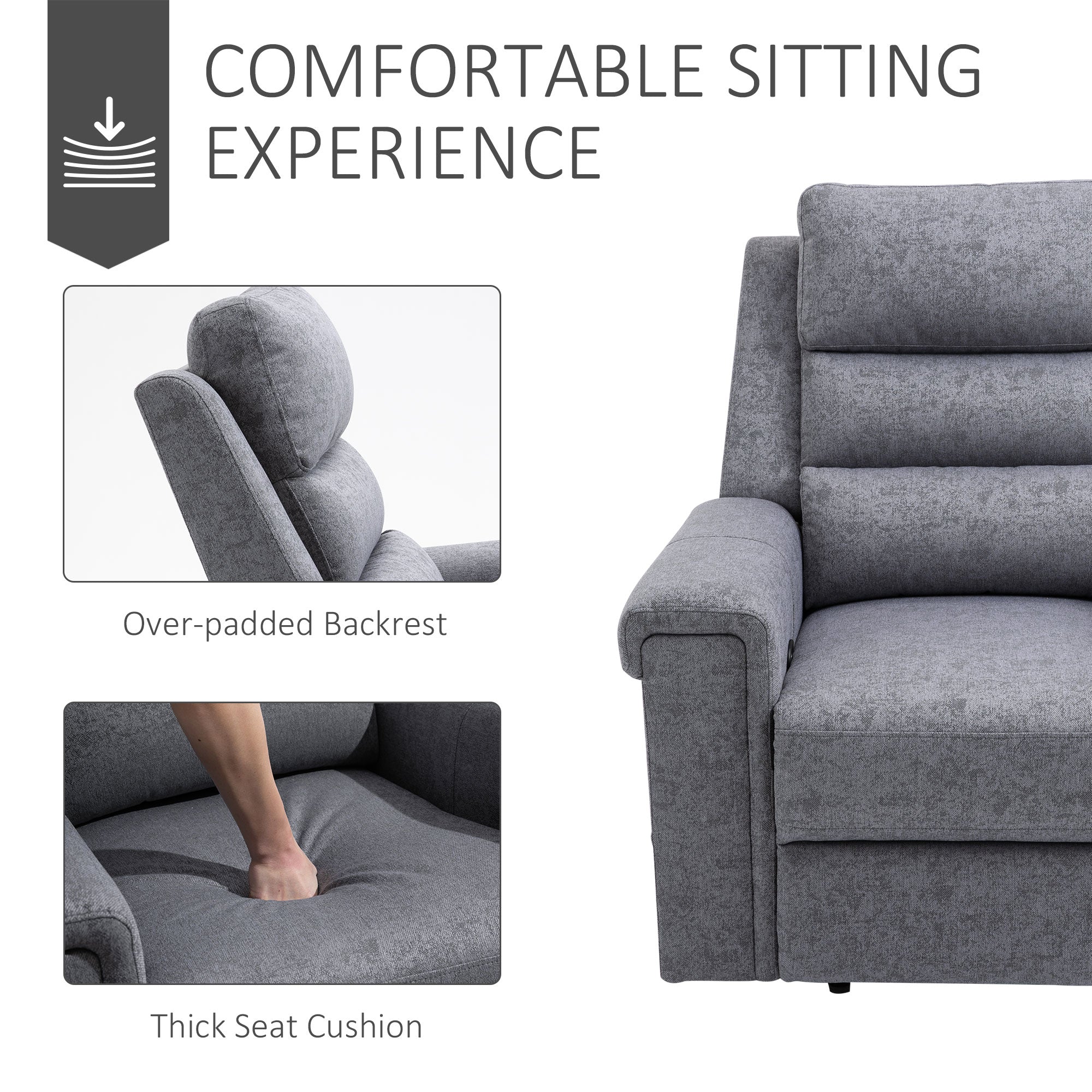 HOMCOM Modern Recliner Chair Linen Fabric Single Sofa Home Theater Seating with Overstuffed Armrest and Back, Grey