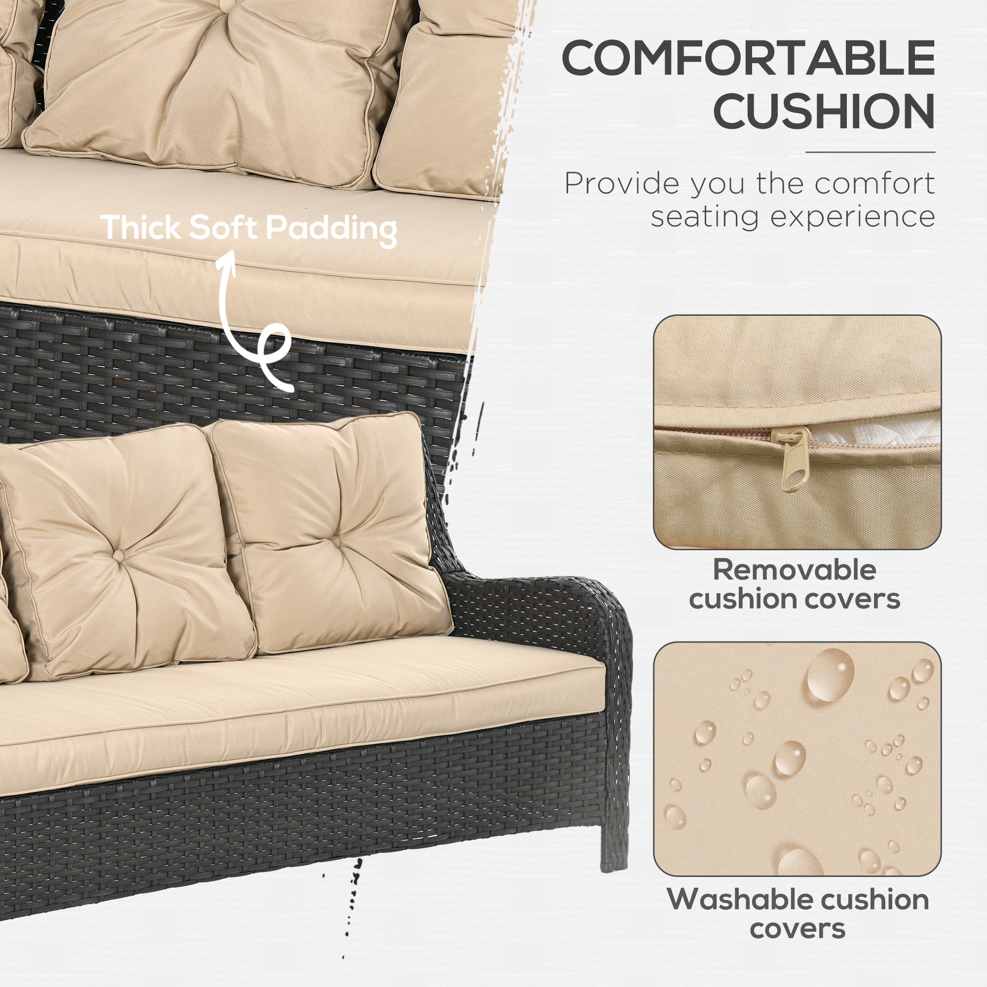 Outsunny 3-Seater Outdoor Sofa w/ 4" Thick Cushions, Outdoor Couch, Beige