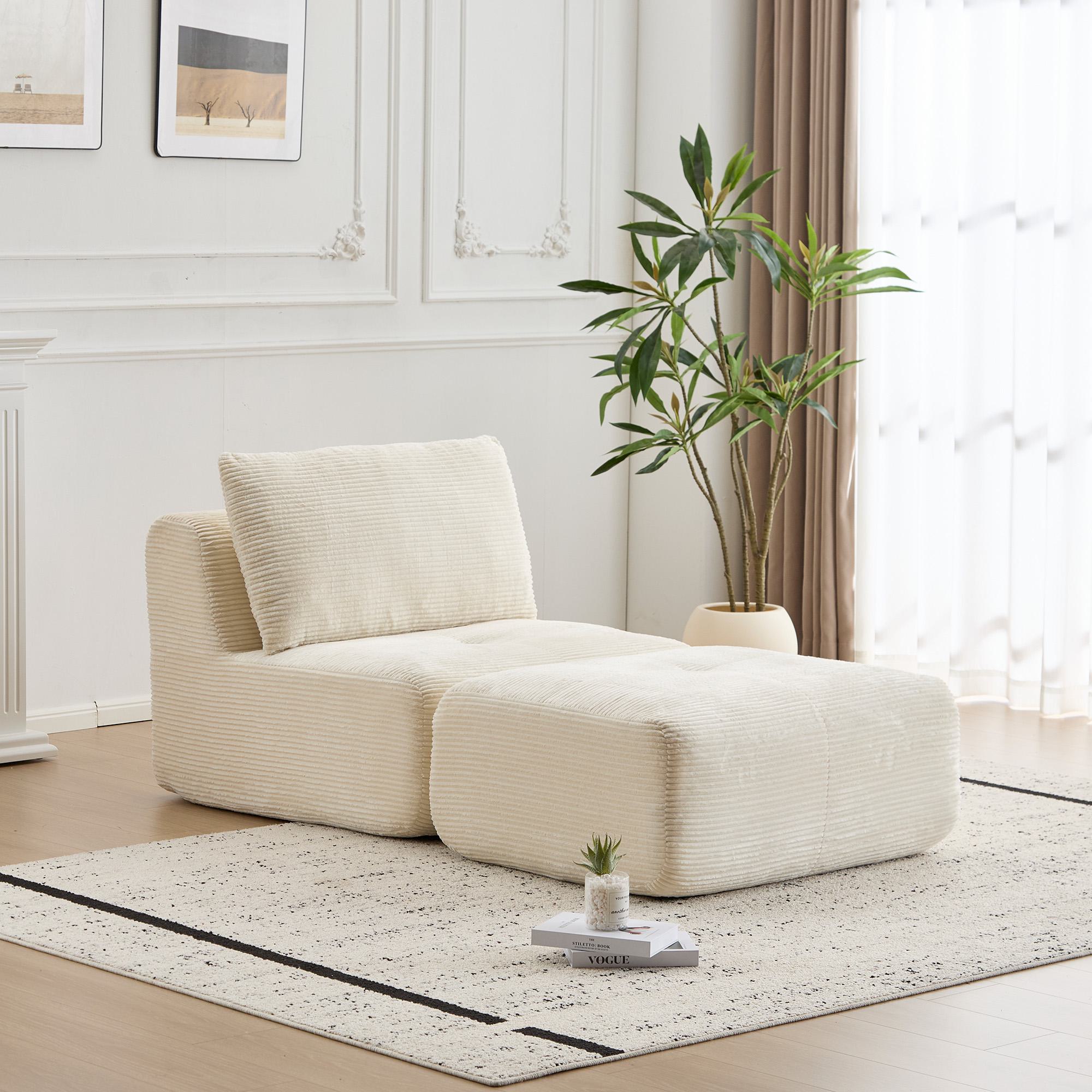 Compressed Sofa Modern Memory Foam Sectional with Pet-Friendly Corduroy Fabric, Modular Sofas for Small Spaces Single Chaise Longue for Apartments, 71" L x 36" W x 28.5" H, Grey