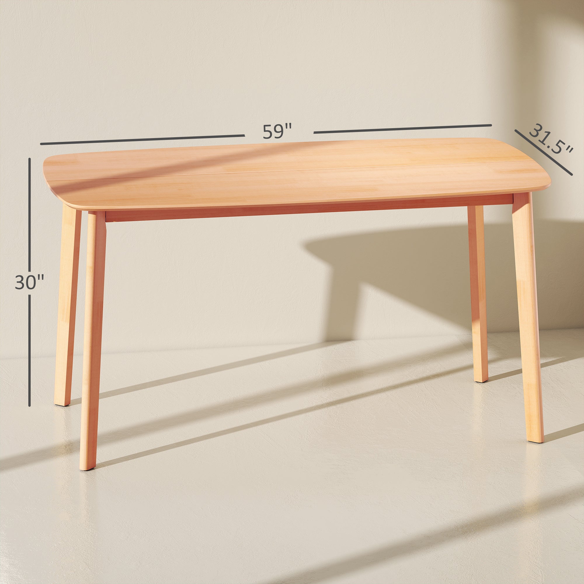 HOMCOM Pine Wood Dining Table for 6, 59" Rustic Rectangular Kitchen Table with Large Tabletop for Dining Room, Natural