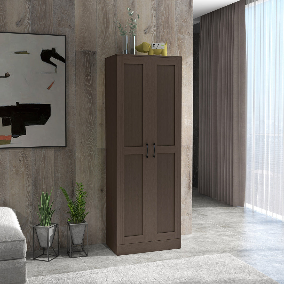 HOMCOM Storage Cabinet w/ Adjustable Shelves, Pantry, Coffee