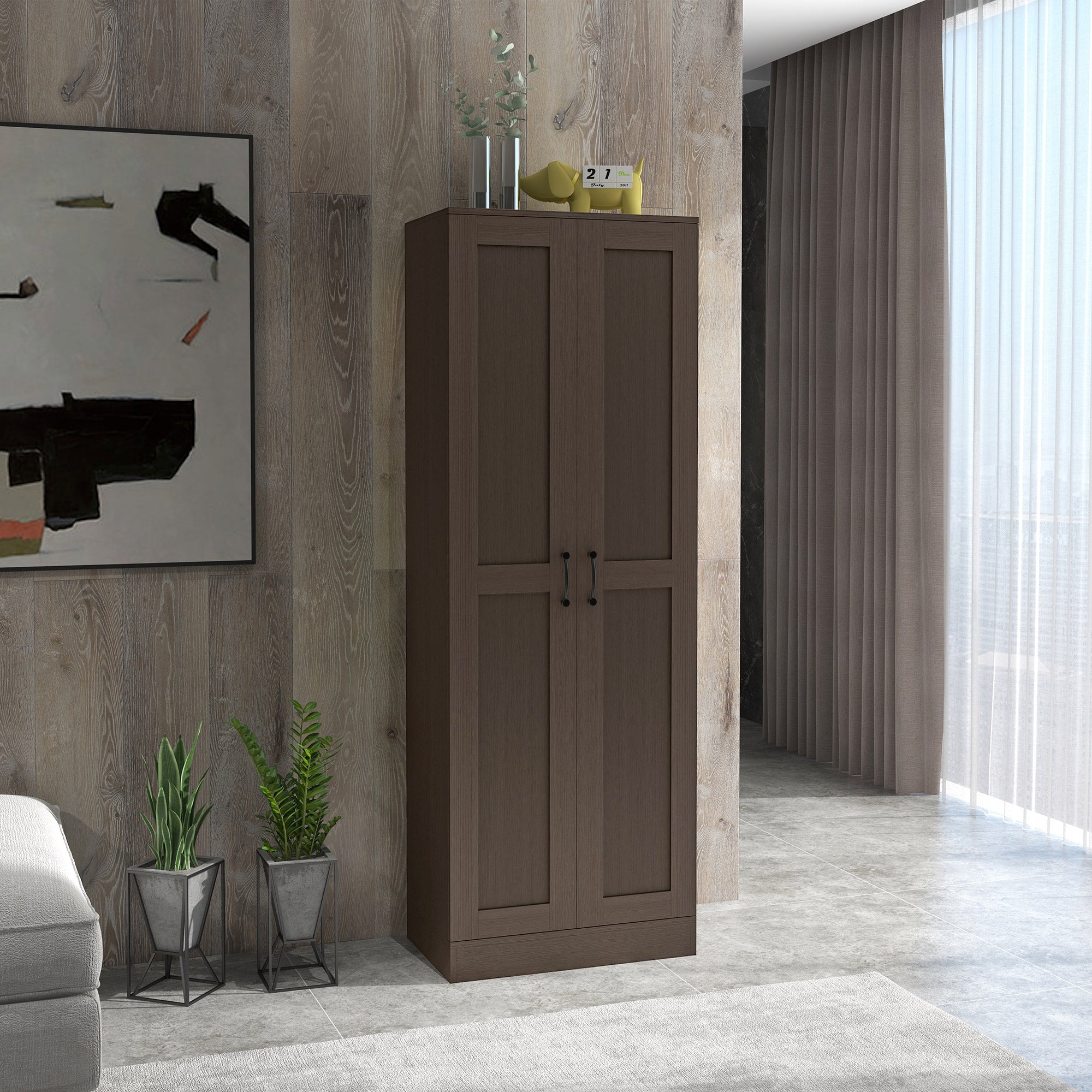 HOMCOM Storage Cabinet w/ Adjustable Shelves, Pantry, Coffee