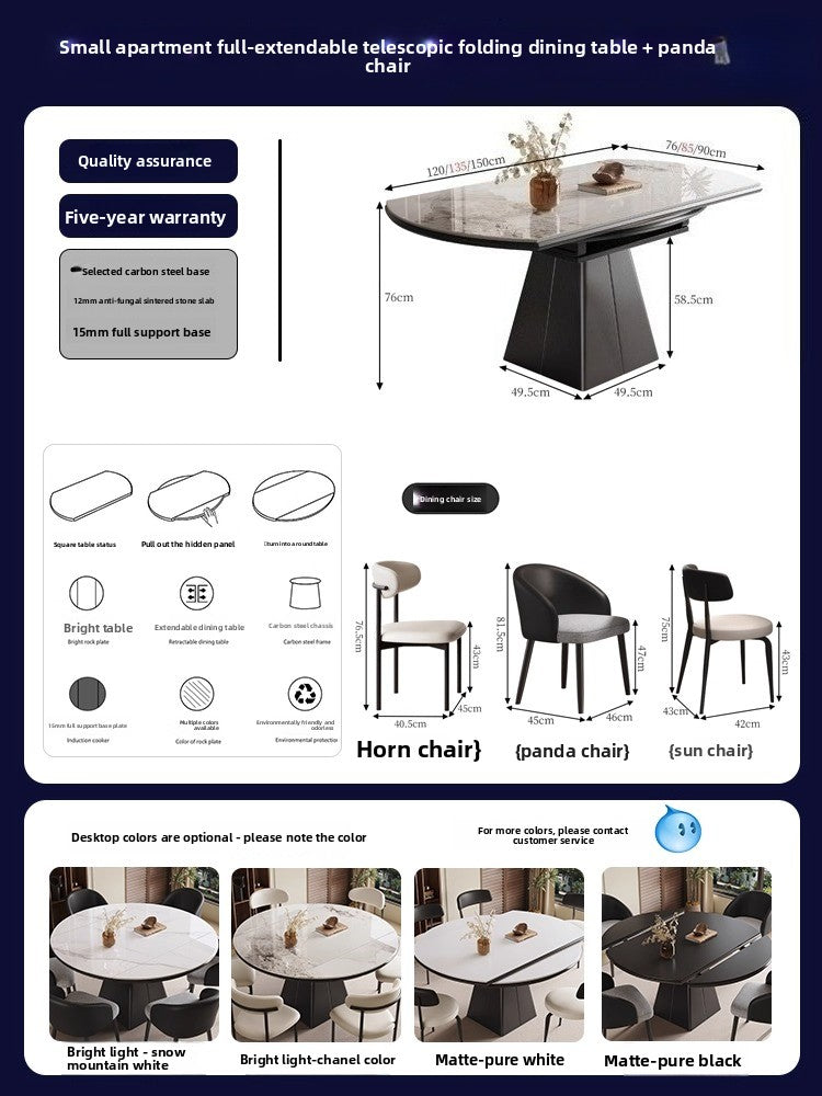 Italian light luxury small apartment retractable folding rock slab dining table household square and round dual-purpose dining chair combination dining table