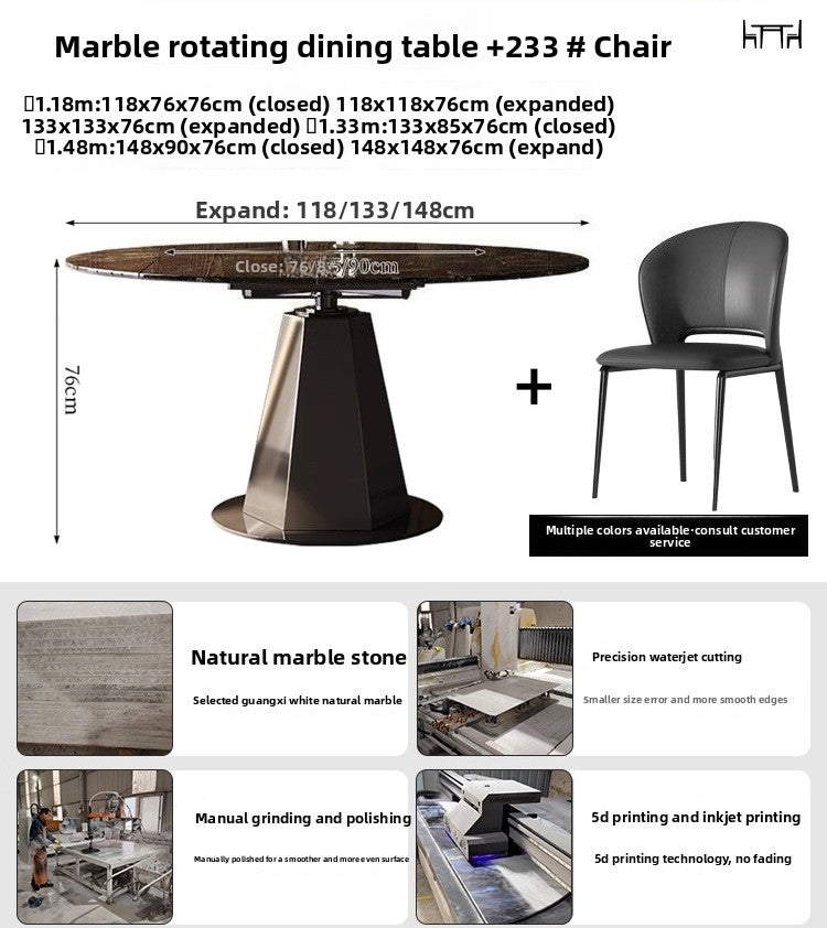 Italian light luxury microcrystalline stone dining table and chair combination small apartment rotating telescopic square circle dual-purpose household marble dining table