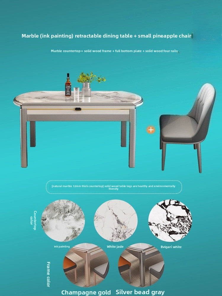 Modern simple microcrystalline stone dining table marble small apartment square and round dual-purpose household retractable folding dining table and chairs