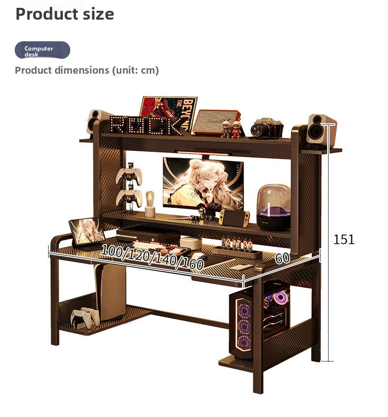 Adjustable computer desk with shelf, bedroom household small computer desk, bookshelf integrated e-sports table and chair set