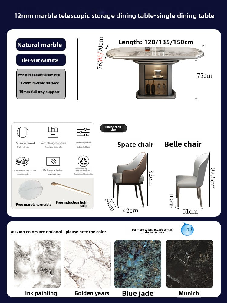 Italian light luxury telescopic folding square and round dual-purpose dining table small apartment storage microcrystalline stone table and chair combination restaurant dining table