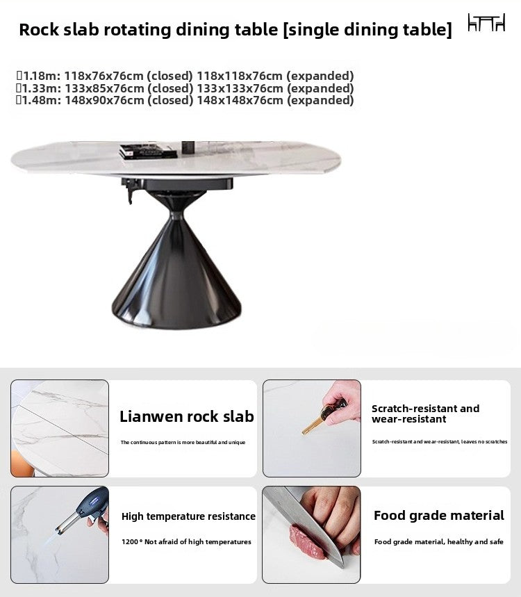 Italian light luxury rotating rock slab dining table household small apartment square and round dual-purpose retractable folding dining table and chair combination
