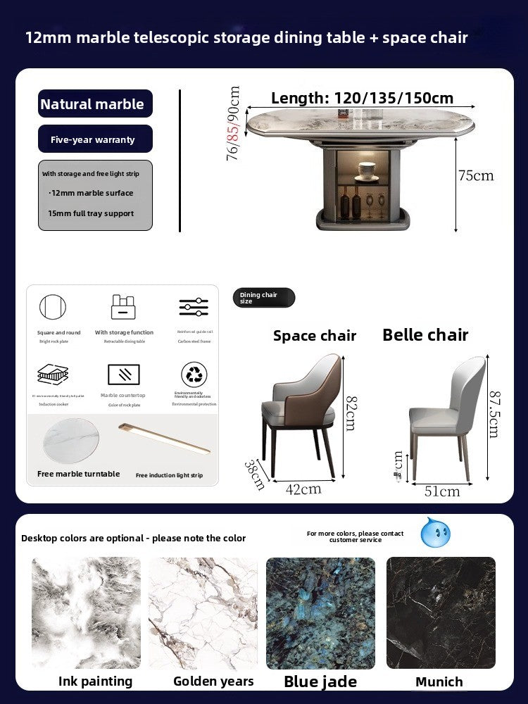 Italian light luxury telescopic folding square and round dual-purpose dining table small apartment storage microcrystalline stone table and chair combination restaurant dining table